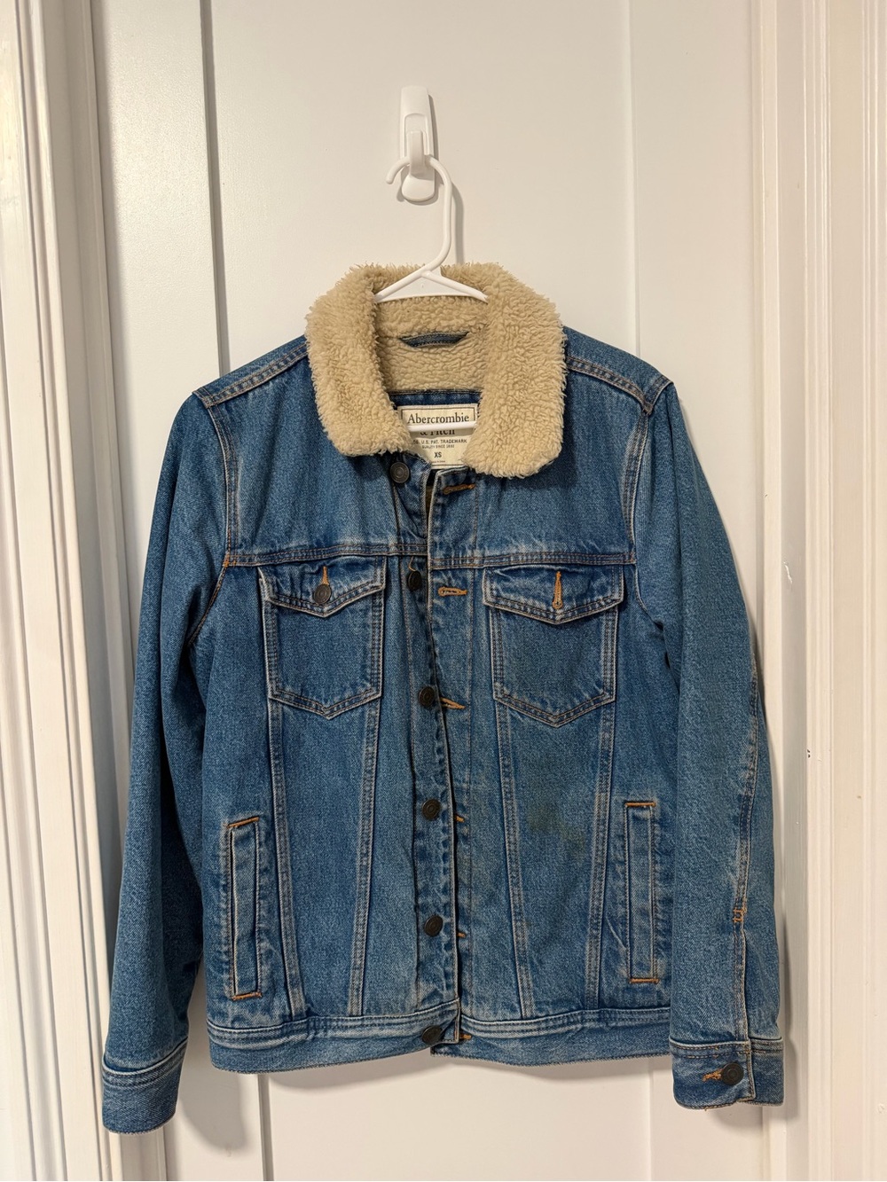 Abercrombie & Fitch Blue Denim Jacket with Cream Sherpa Collar